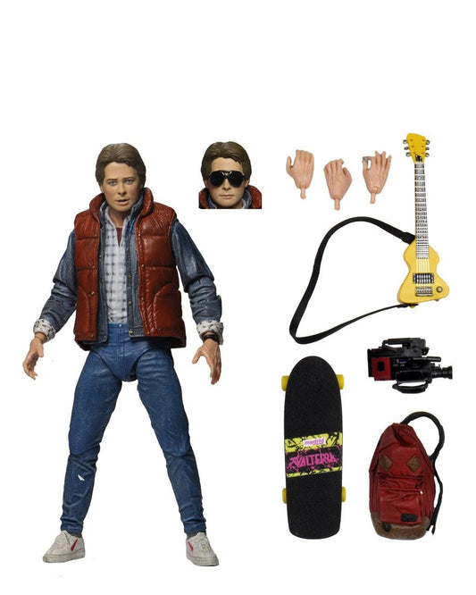 NECA Marty McFly 1985 figure in vest and denim for authentic display