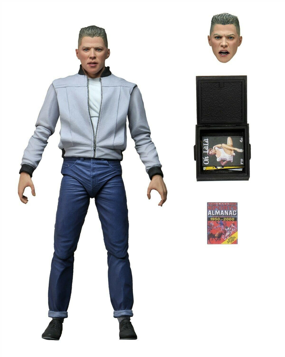 NECA Back to the Future Biff Tannen figure front view, ready for display on a shelf.