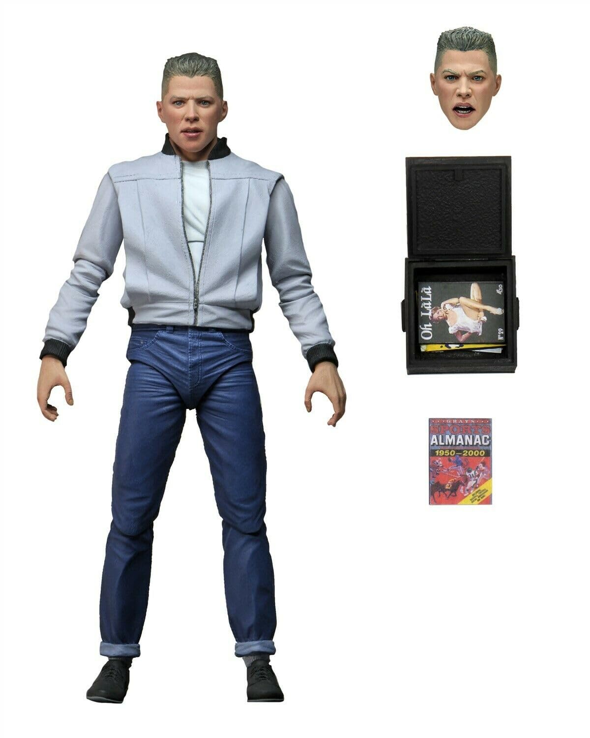 NECA Back to the Future Biff Tannen figure front view, ready for display on a shelf.