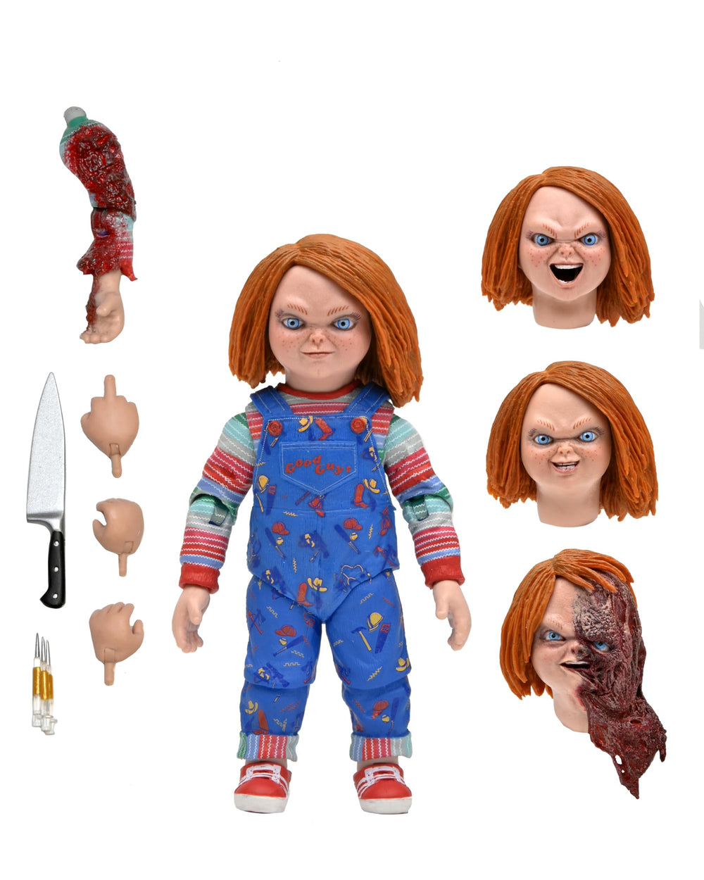 NECA Chucky syringe bundle accessory enhances macabre display possibilities.