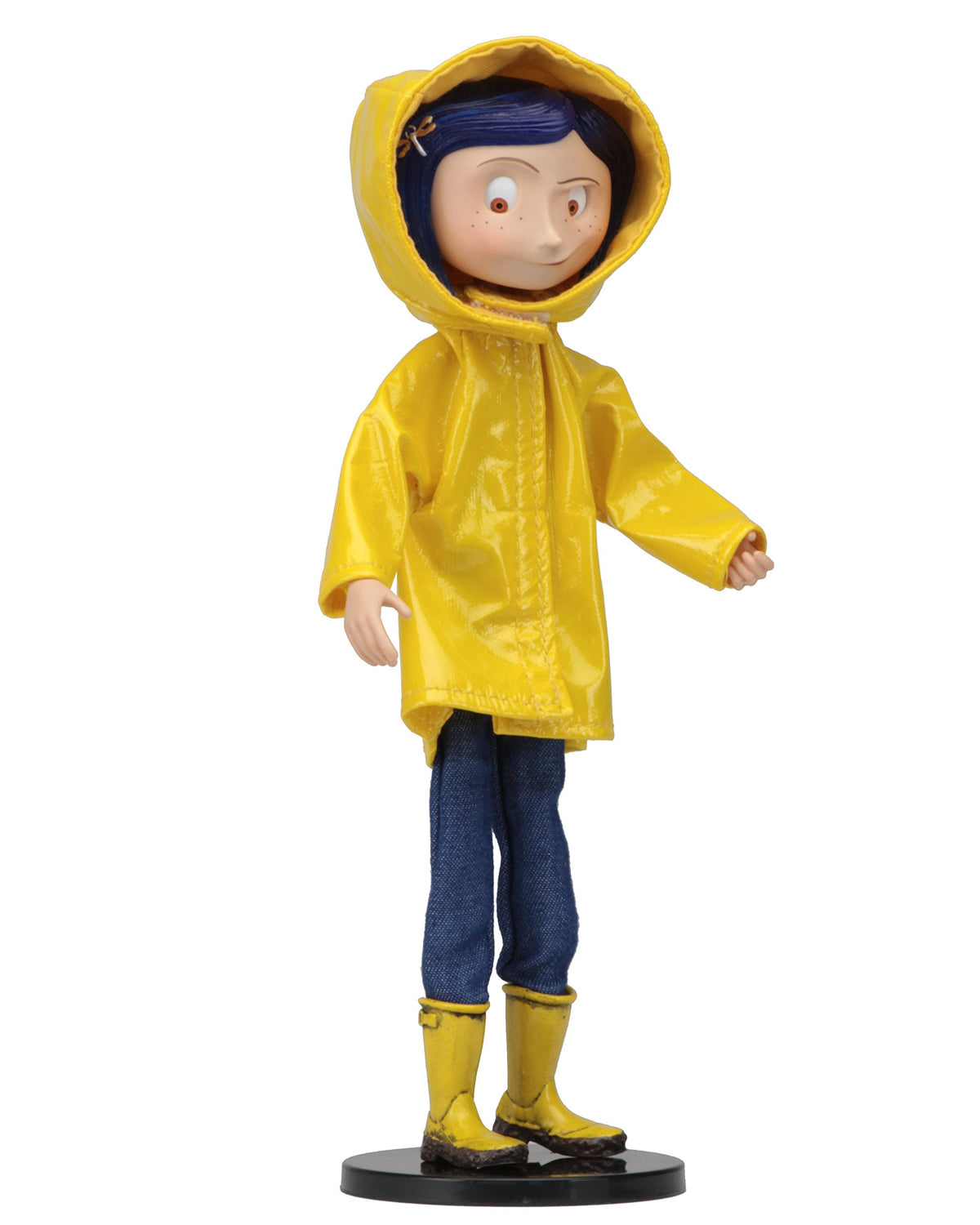 NECA Coraline bendy doll in rain coat, ideal for display and imaginative play.