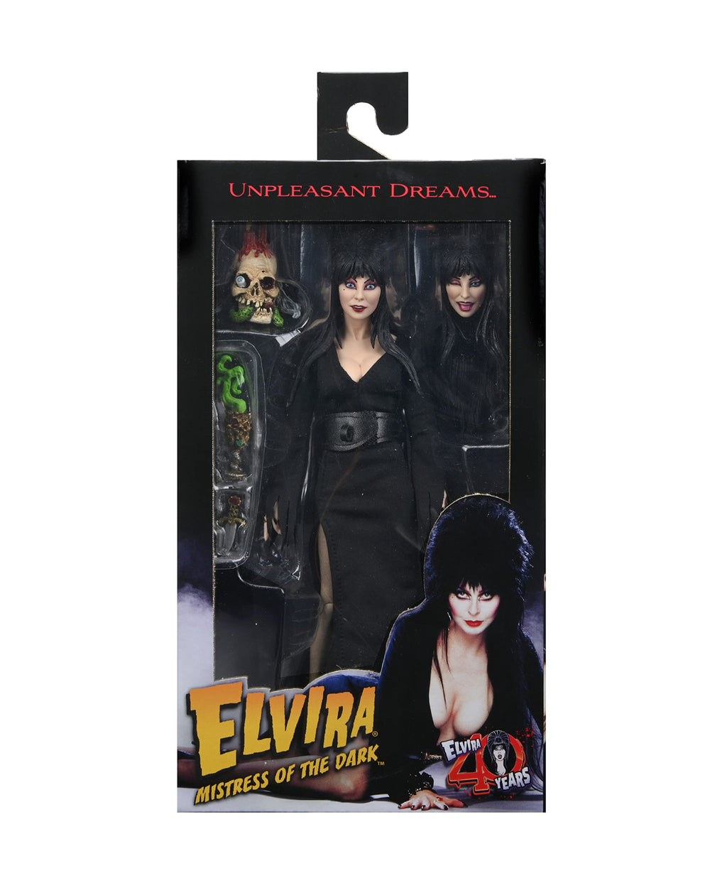 NECA Elvira 8-inch alternate head winking option enhances collectible posing.
