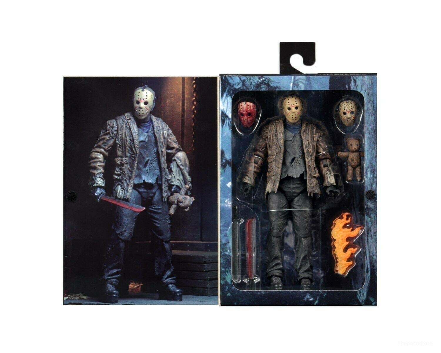 NECA Freddy vs Jason Ultimate Jason figure accessories showcase included items.