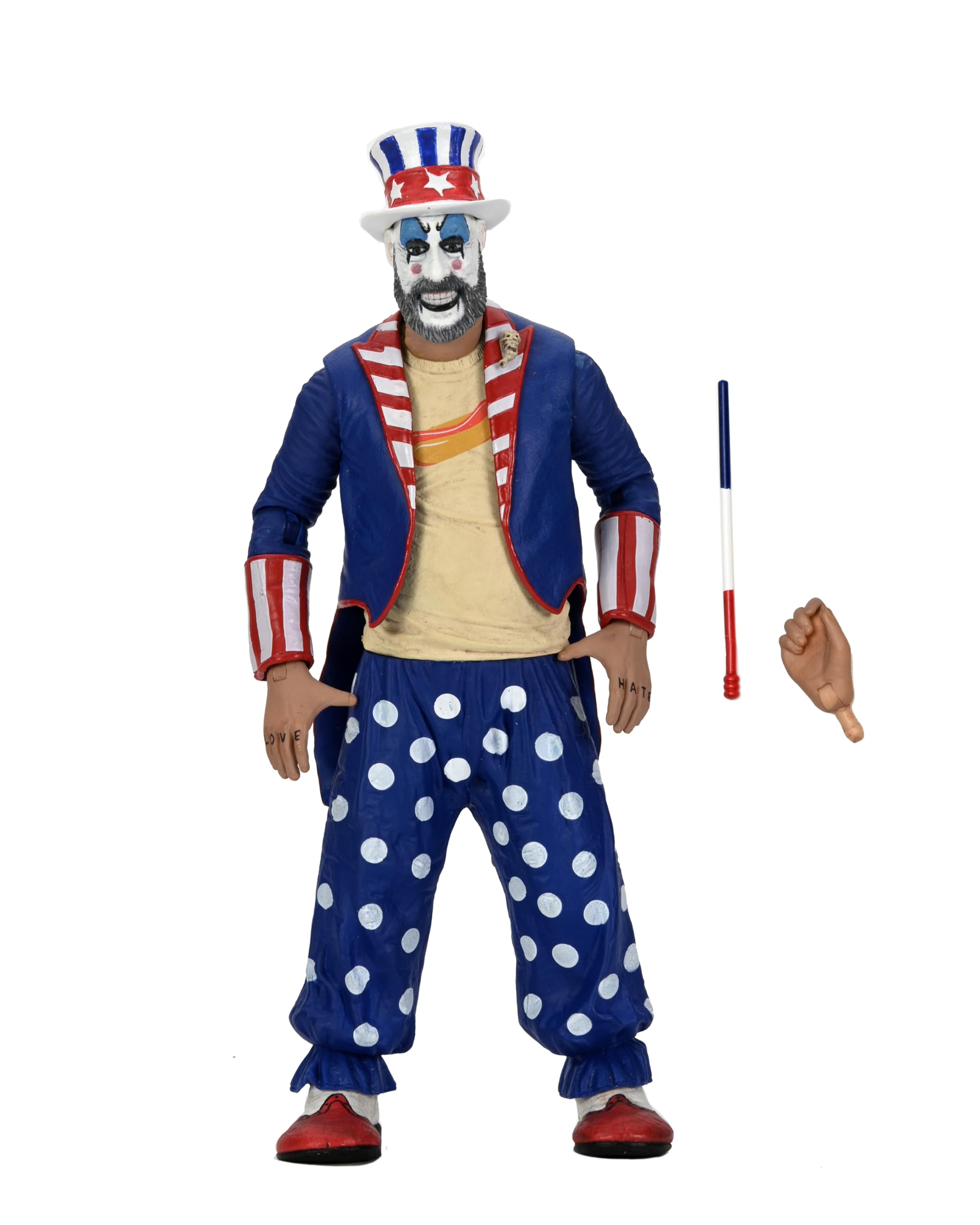 NECA Captain Spaulding figure with hat and baton, a standout display piece for collectors.