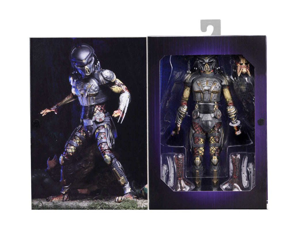 NECA Predator 2018 unmasked-head reveals intricate features for dynamic scenes.