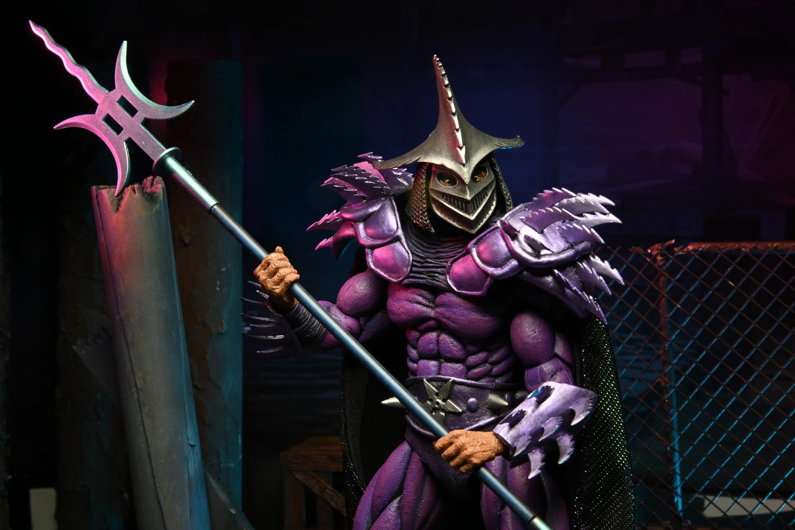 NECA Super Shredder bishamon yari included for dynamic action setup.
