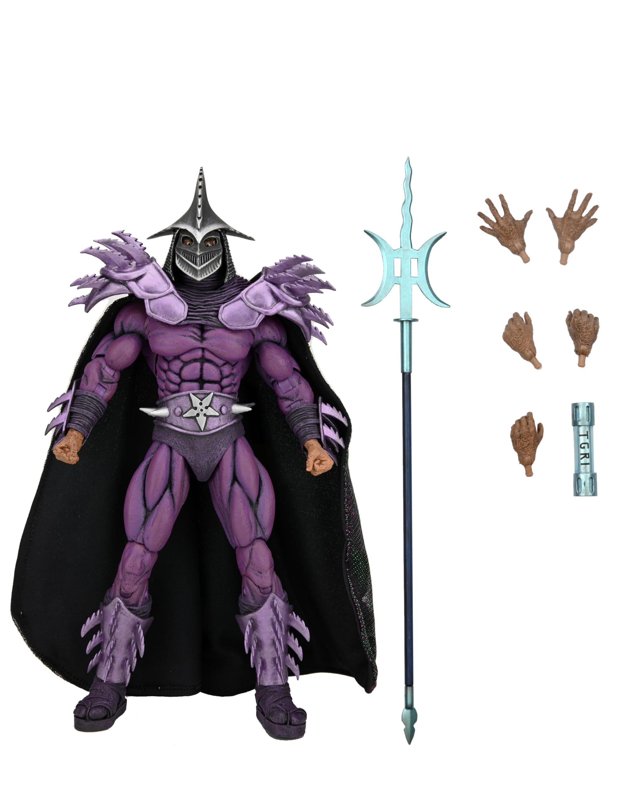 NECA Super Shredder front view showcases film-accurate armor and dramatic presence on display.