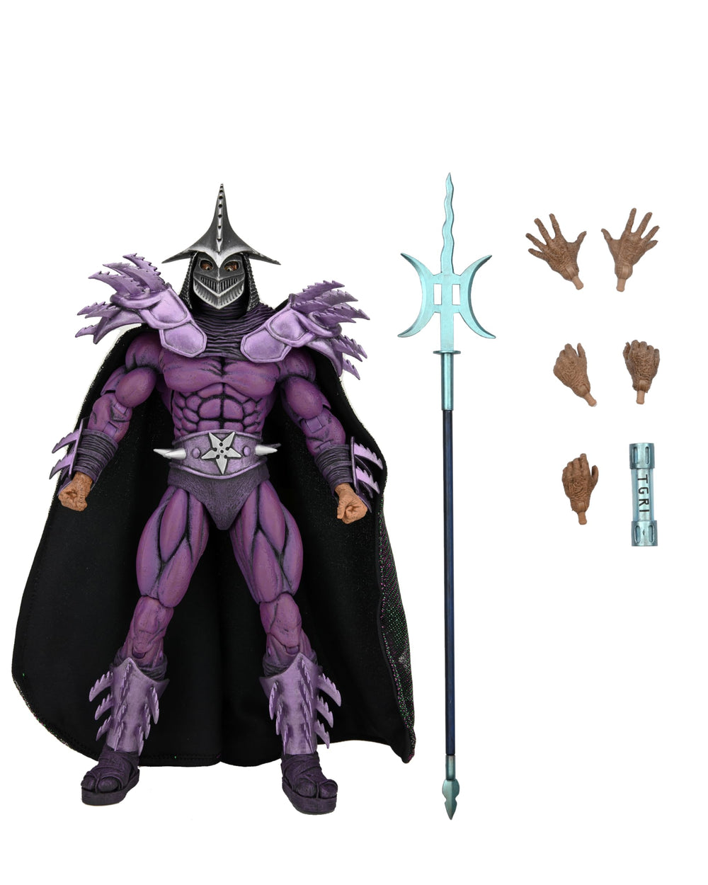 NECA Super Shredder front view showcases film-accurate armor and dramatic presence on display.