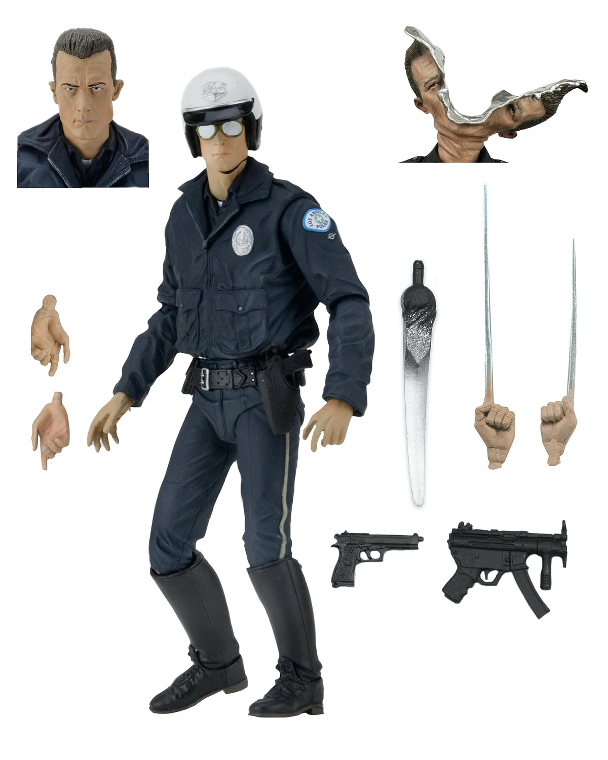 NECA T-1000 Motorcycle Cop figure front view showing authentic display-ready details