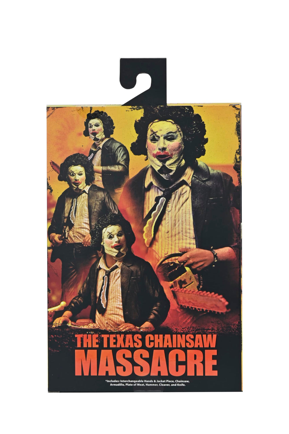 NECA Leatherface accessories with chainsaw and armadillo, ready for poseable display.