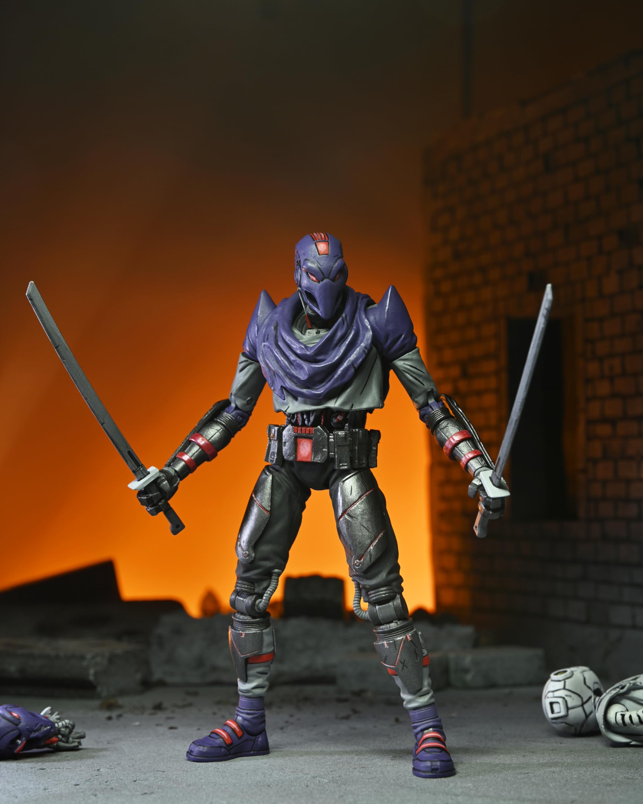 NECA TMNT Last Ronin Foot Bot extending robo forearms add display versatility.