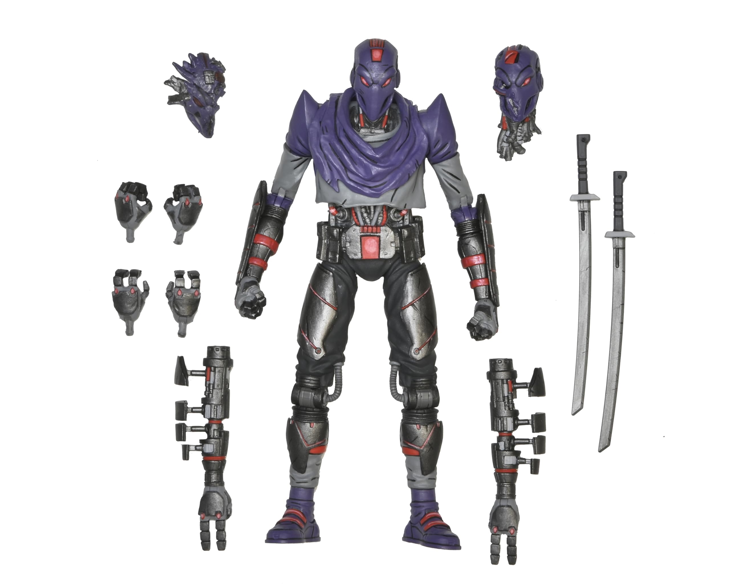 NECA TMNT Last Ronin Foot Bot front view shows 7-inch scale and dynamic pose potential.