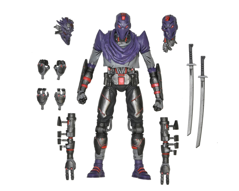 NECA TMNT Last Ronin Foot Bot front view shows 7-inch scale and dynamic pose potential.