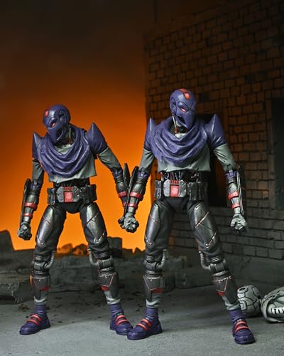 NECA TMNT Last Ronin Foot Bot interchangeable heads for varied expressions and displays.
