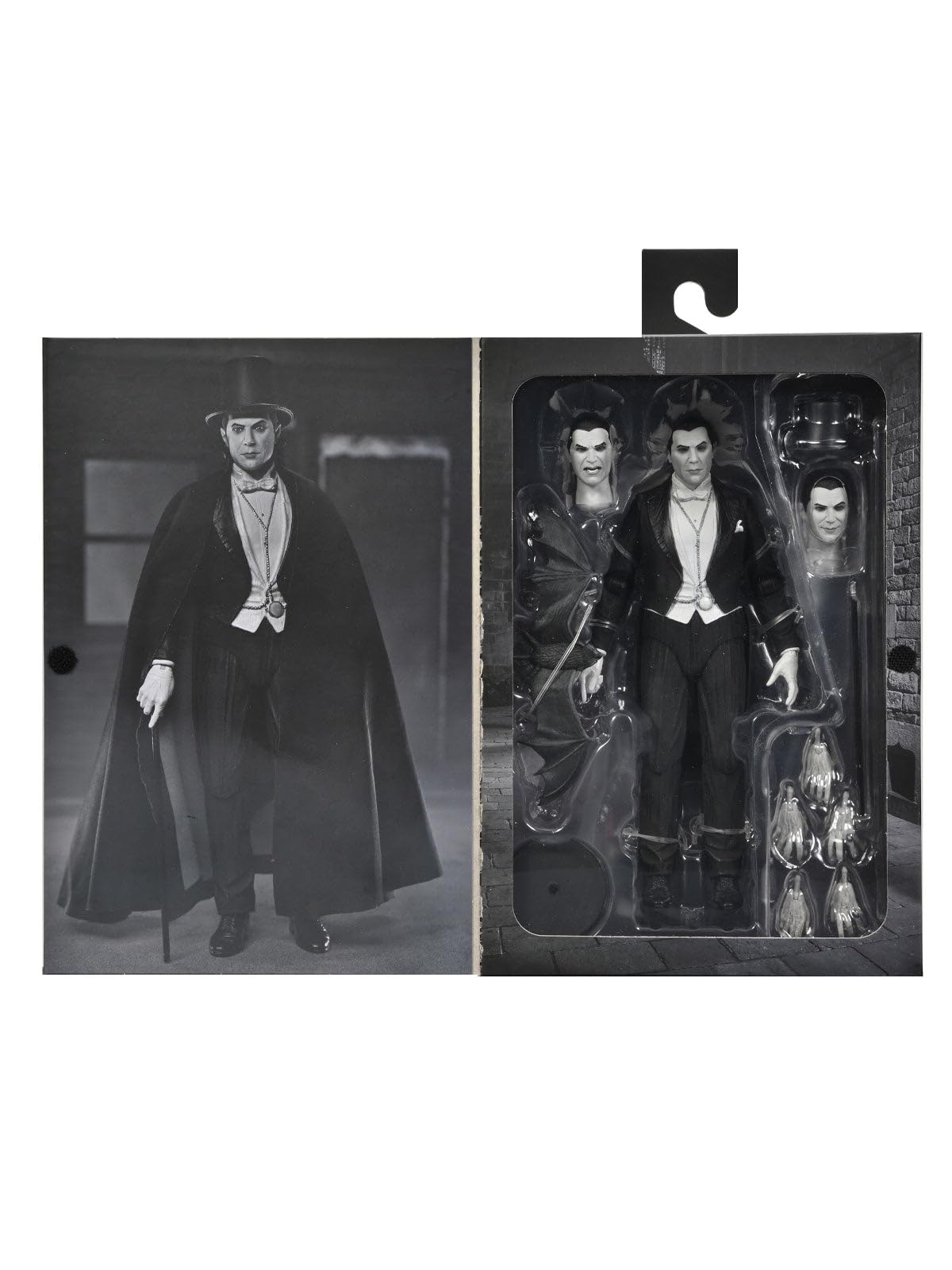 NECA Dracula Carfax Abbey packaging window box opens for easy display.