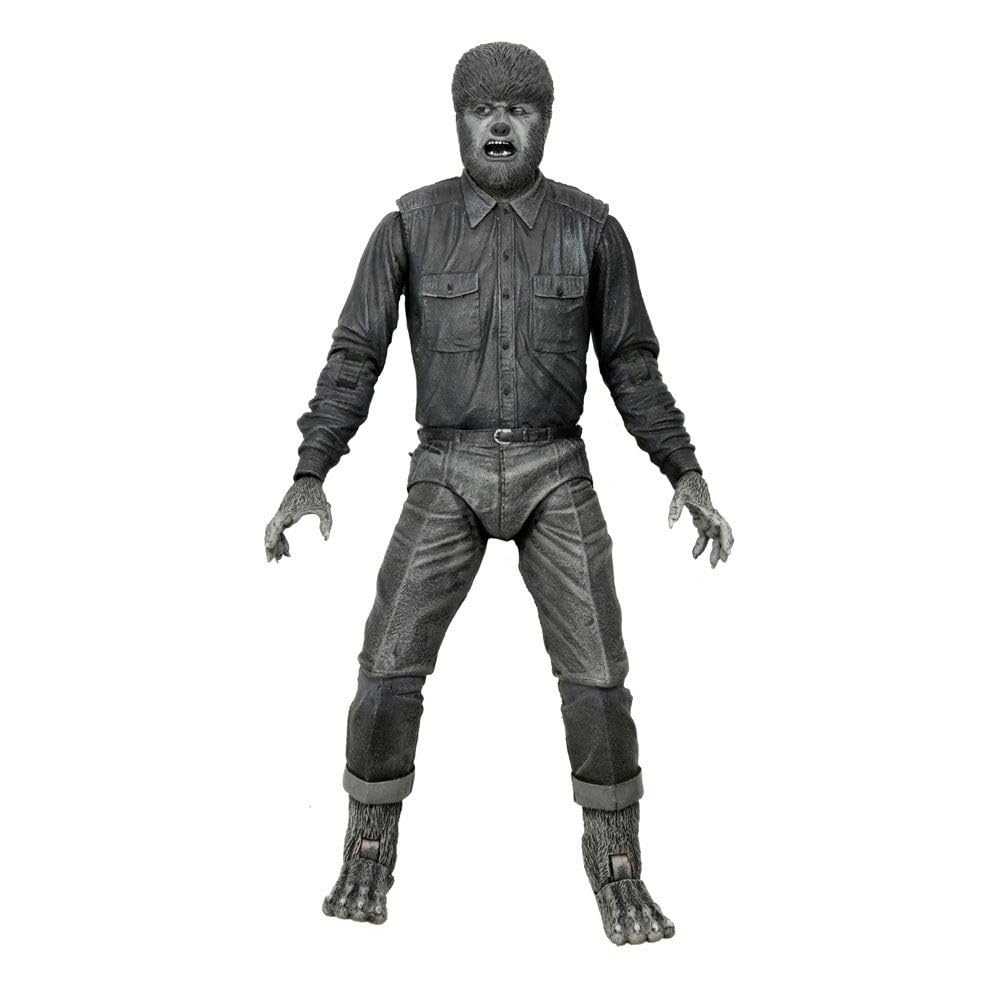 NECA Wolf Man figure in black-and-white deco, 7-inch scale, authentic Lon Chaney Jr. likeness