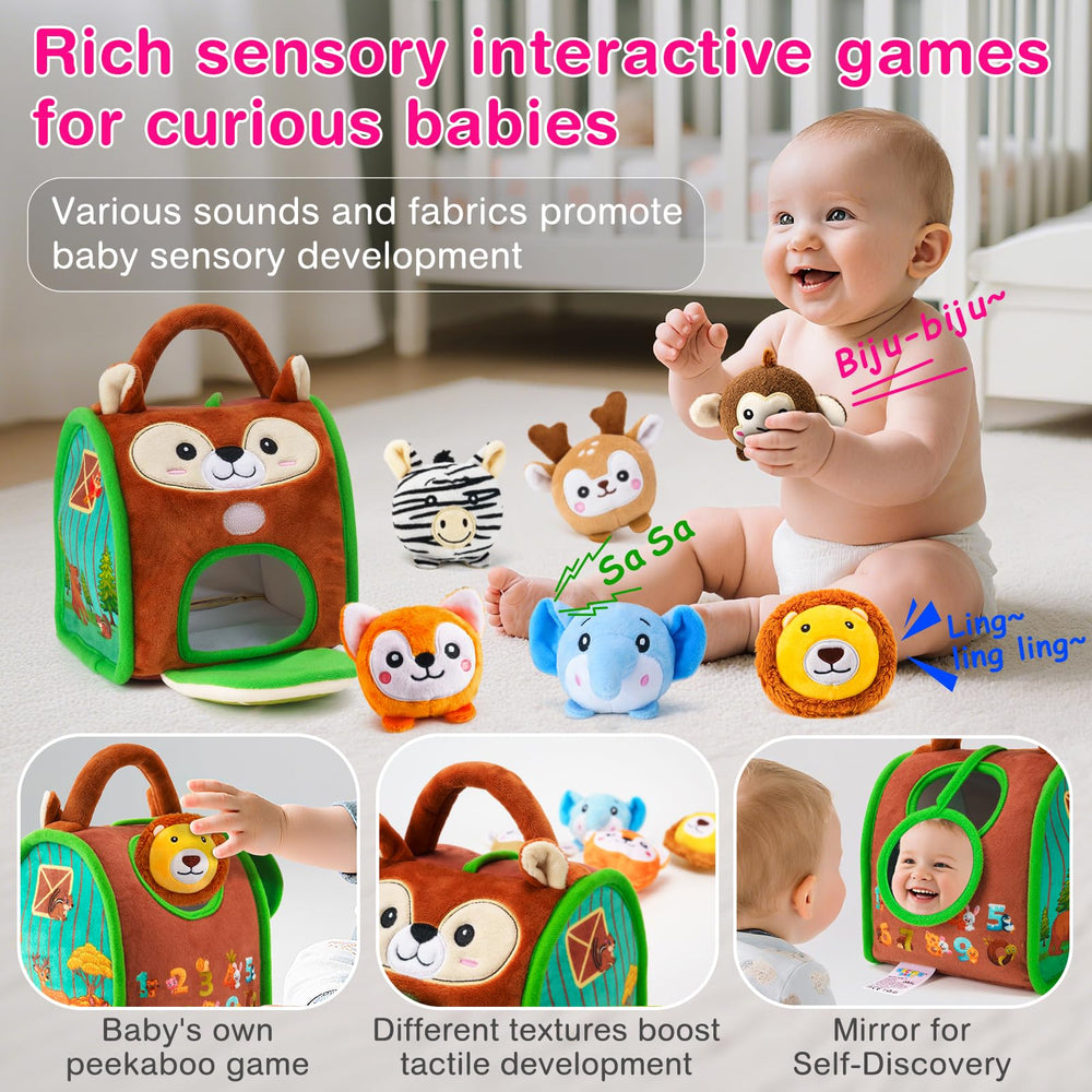 NECTAR BABY deer plush stimulates tactile sensing with gentle rattles for sensory discovery.