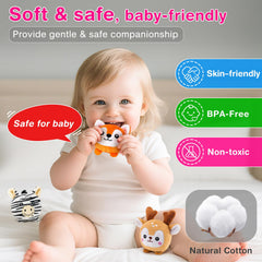 NECTAR BABY elephant plush supports hand coordination with a soft squeaker.