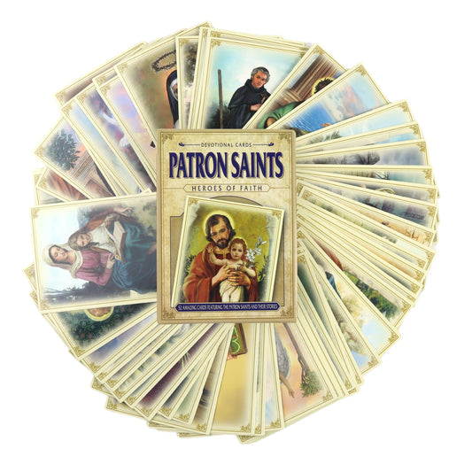 Needzo patron saint card set with 52 illustrated flashcards for teaching