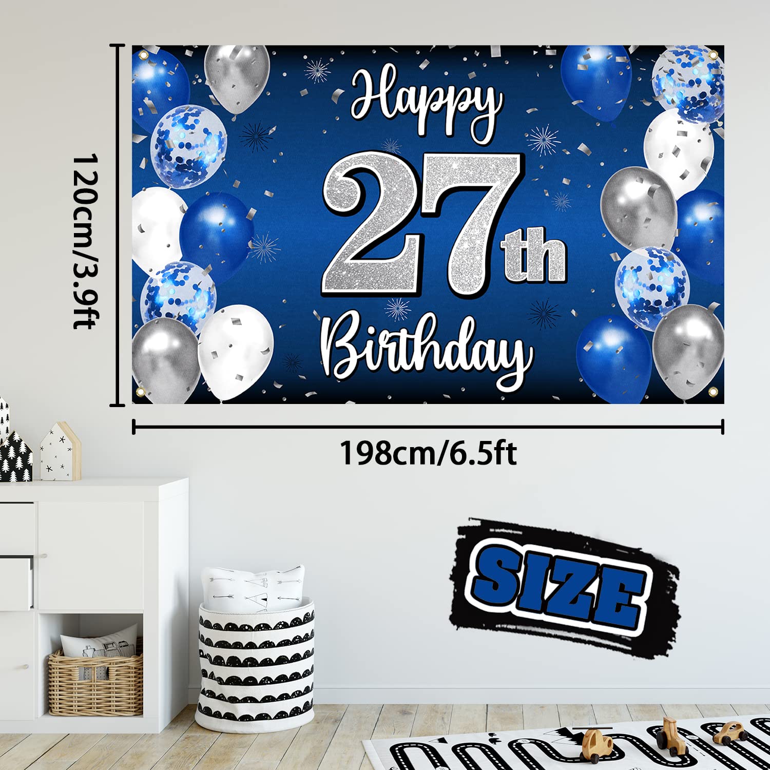 Nelbiirth blue-silver balloon banner showcases bold colors for a festive party.