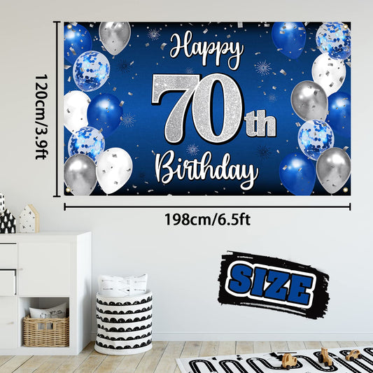 Nelbiirth blue-silver balloon banner highlights the party theme and color scheme.