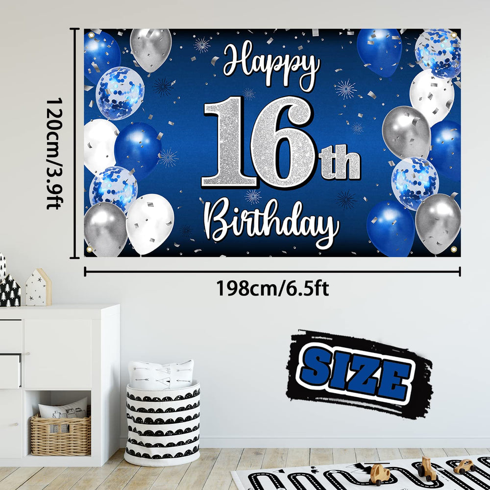 Nelbiirth blue-silver backdrop setup highlights easy hanging and party atmosphere.