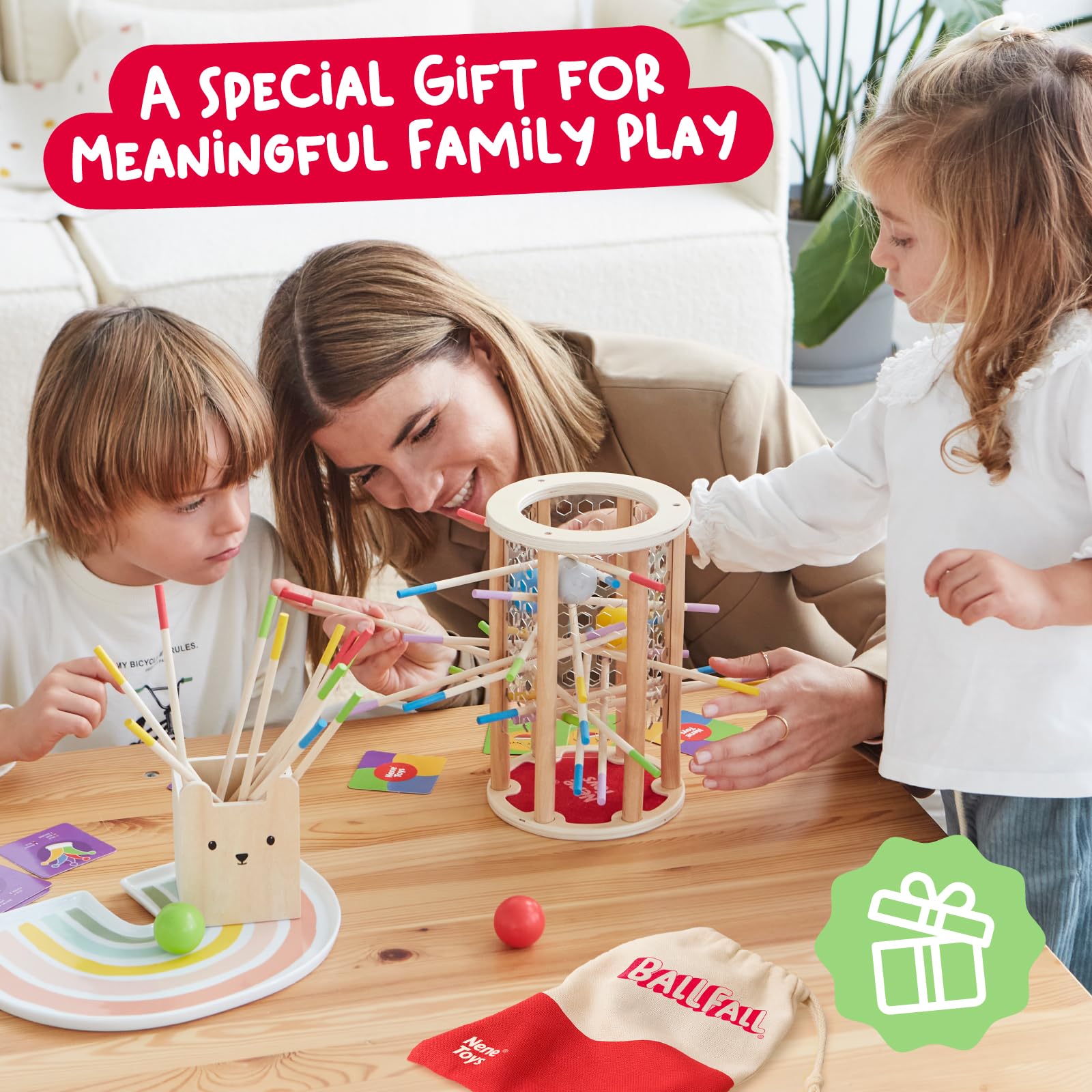 Nene Toys BALLFALL Rainbow Sticks support color matching and counting activities.