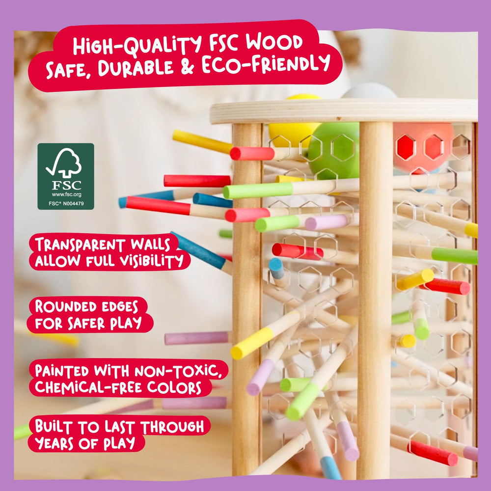 Nene Toys BALLFALL wooden construction emphasizes durable, safe play.