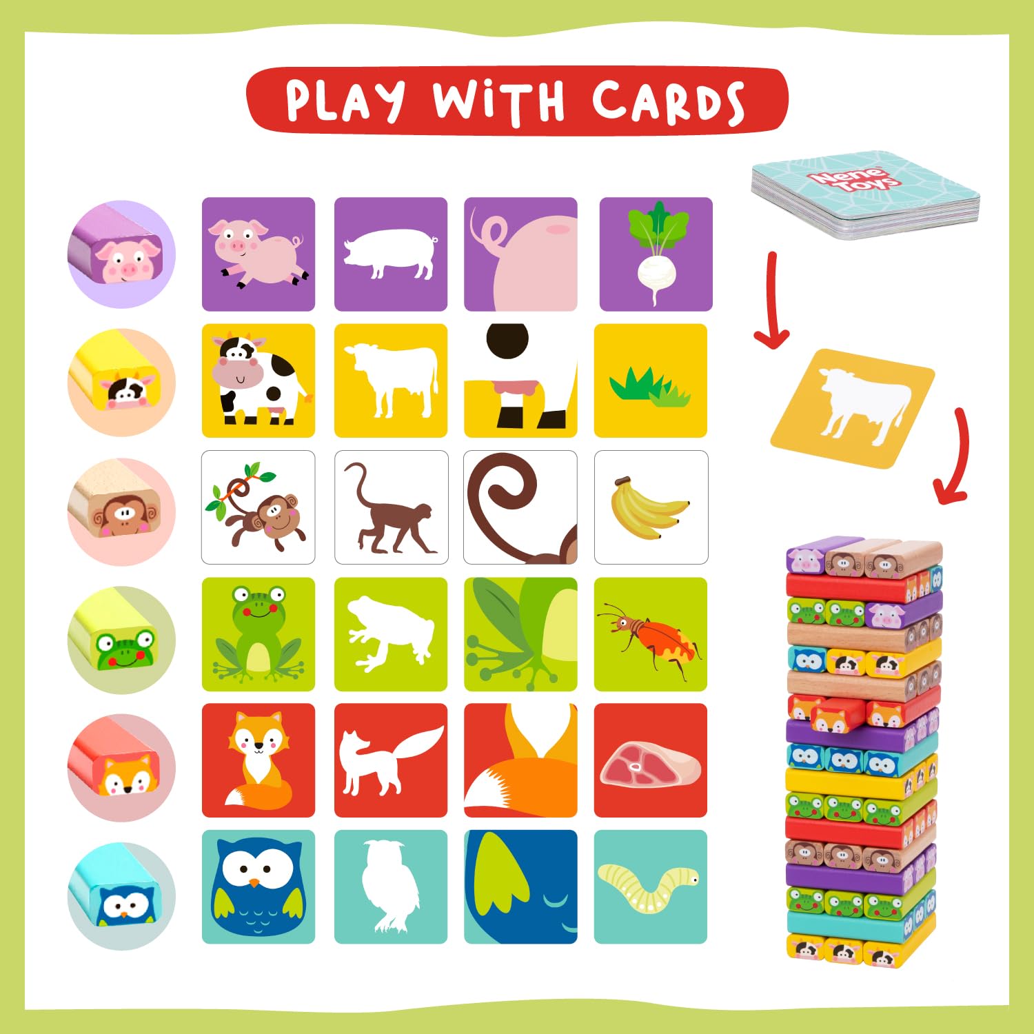 Nene Toys wooden tumble tower imaginative-builds fosters creativity and fine motor skills during family time.