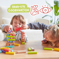 Nene Toys wooden tumble tower natural-wood-closeup showcases durable materials and safe craftsmanship.