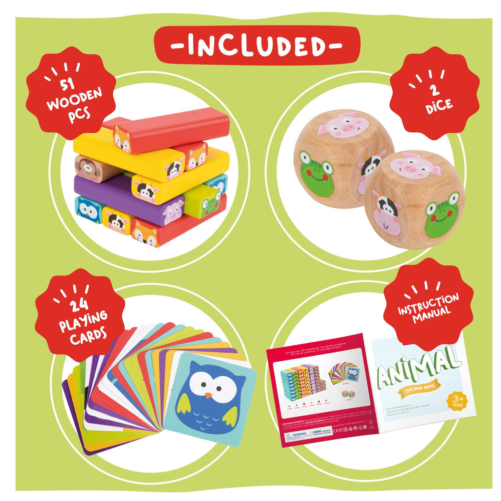 Nene Toys wooden tumble tower rounded-edges emphasize kid safety and comfortable handling.