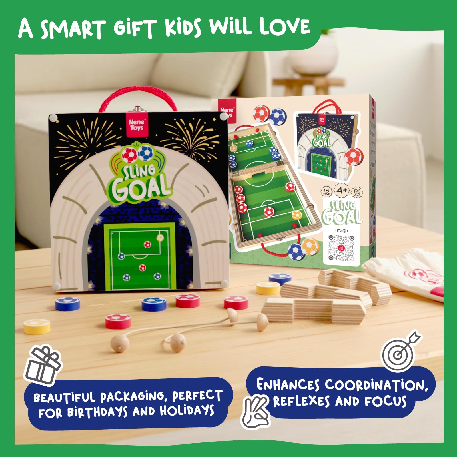 Nene Toys Sling Goal travel-friendly design fits picnics and vacations.