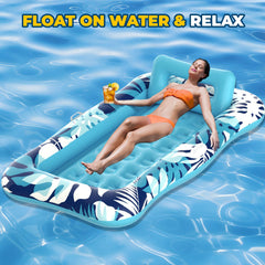 Nenrsl inflatable pool bed with hollow headrest supports comfort and sunbathing.