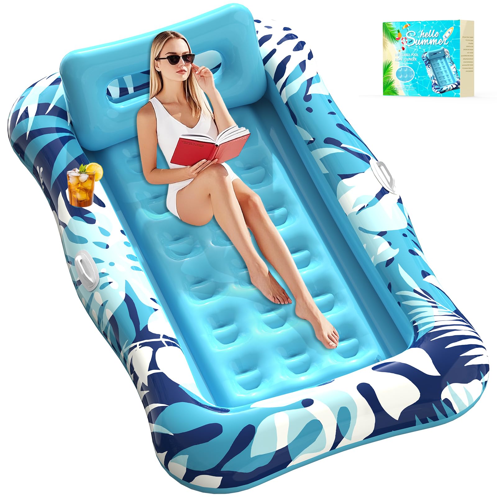Nenrsl pool floats adult 76x48 lounger with pillow offers relaxing sunbathing on calm water.
