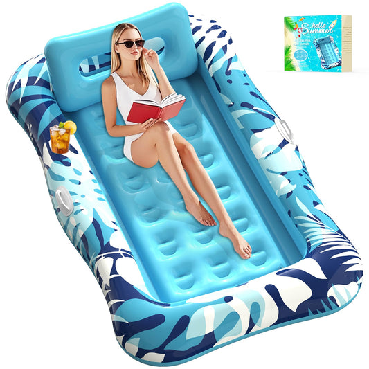 Nenrsl pool floats adult 76x48 lounger with pillow offers relaxing sunbathing on calm water.