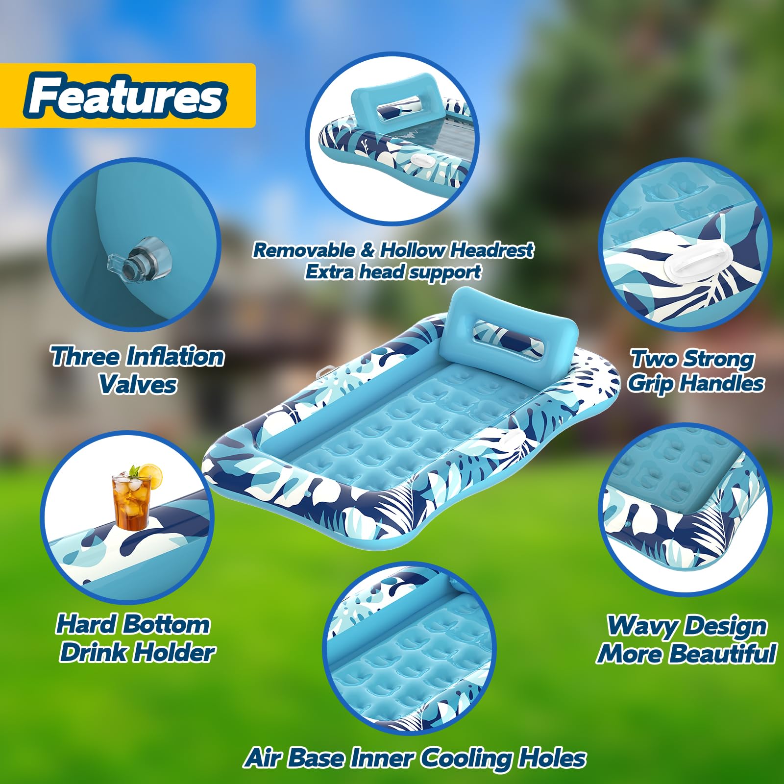 Nenrsl pool float provides quick setup with 3 valves and built-in cup holder.