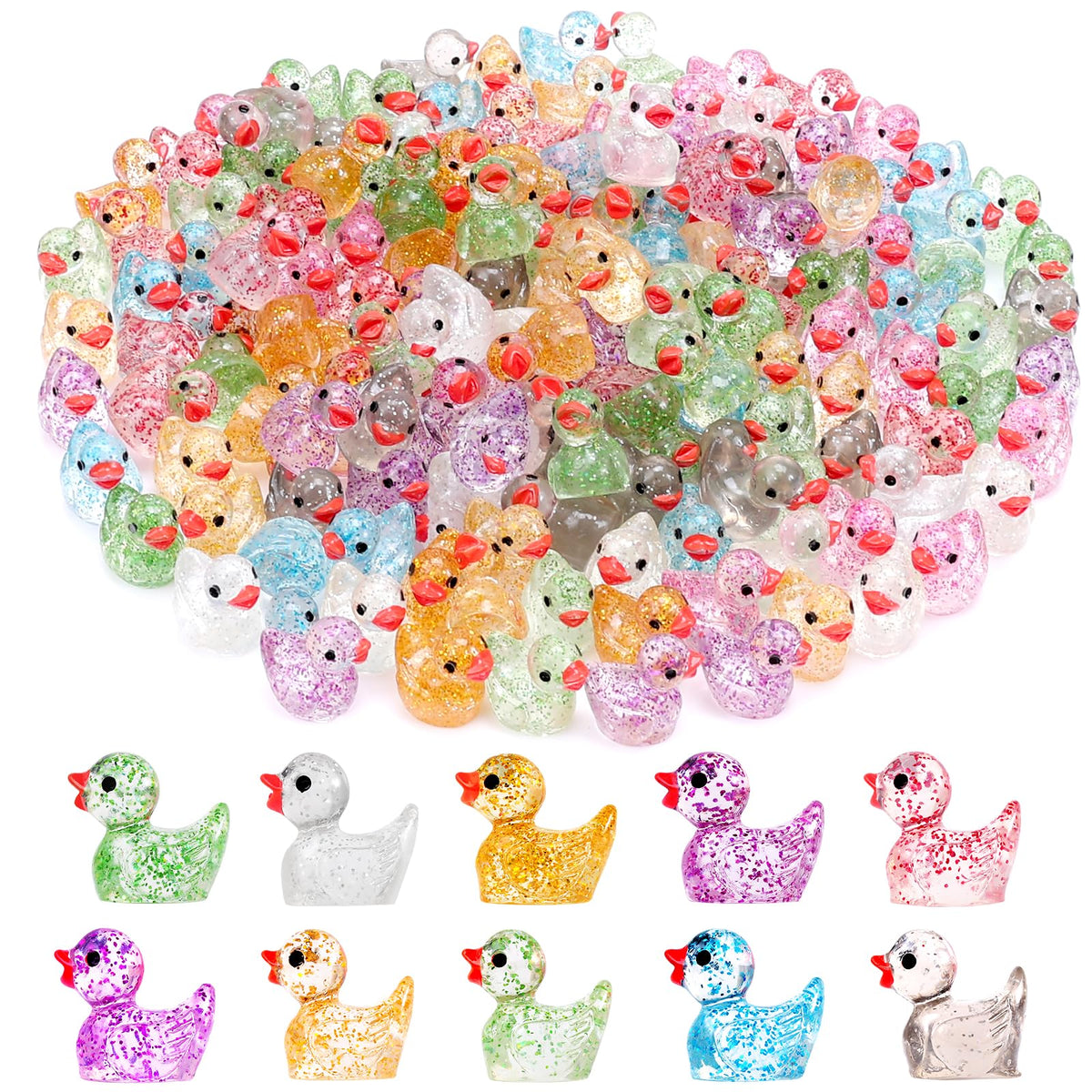 NEOACT glitter mini ducks 150-pack for crafts and décor ideas.
