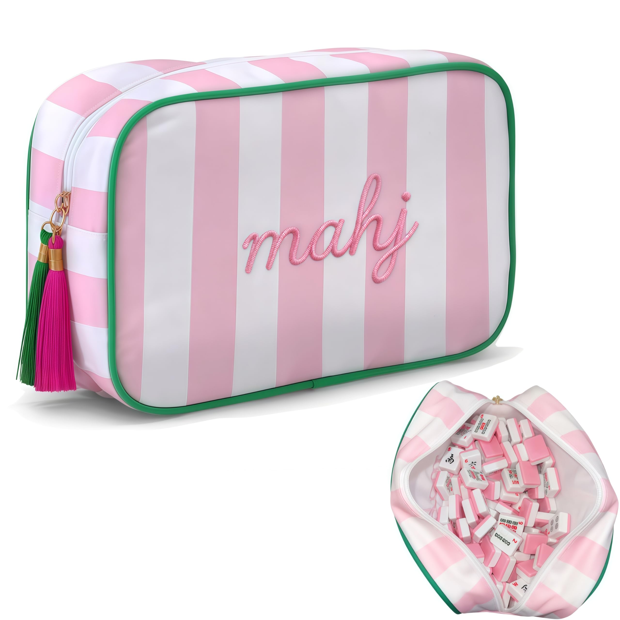 NeoDigix pink mahjong bag with embroidered design for stylish tile storage.