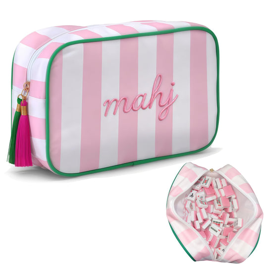 NeoDigix pink mahjong bag with embroidered design for stylish tile storage.