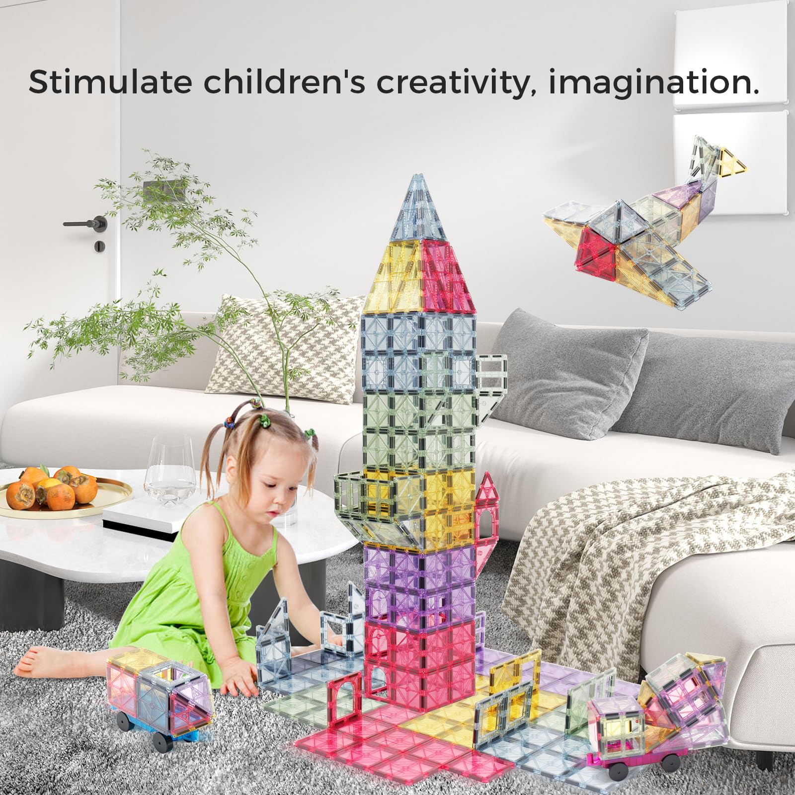NEOFORMERS magnetic tiles car set long bed highlights extended play with larger imaginative builds.