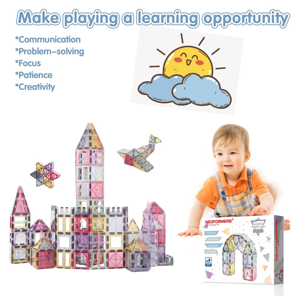 NEOFORMERS magnetic tiles car set wheels connecting enables smooth motion in linked creations.