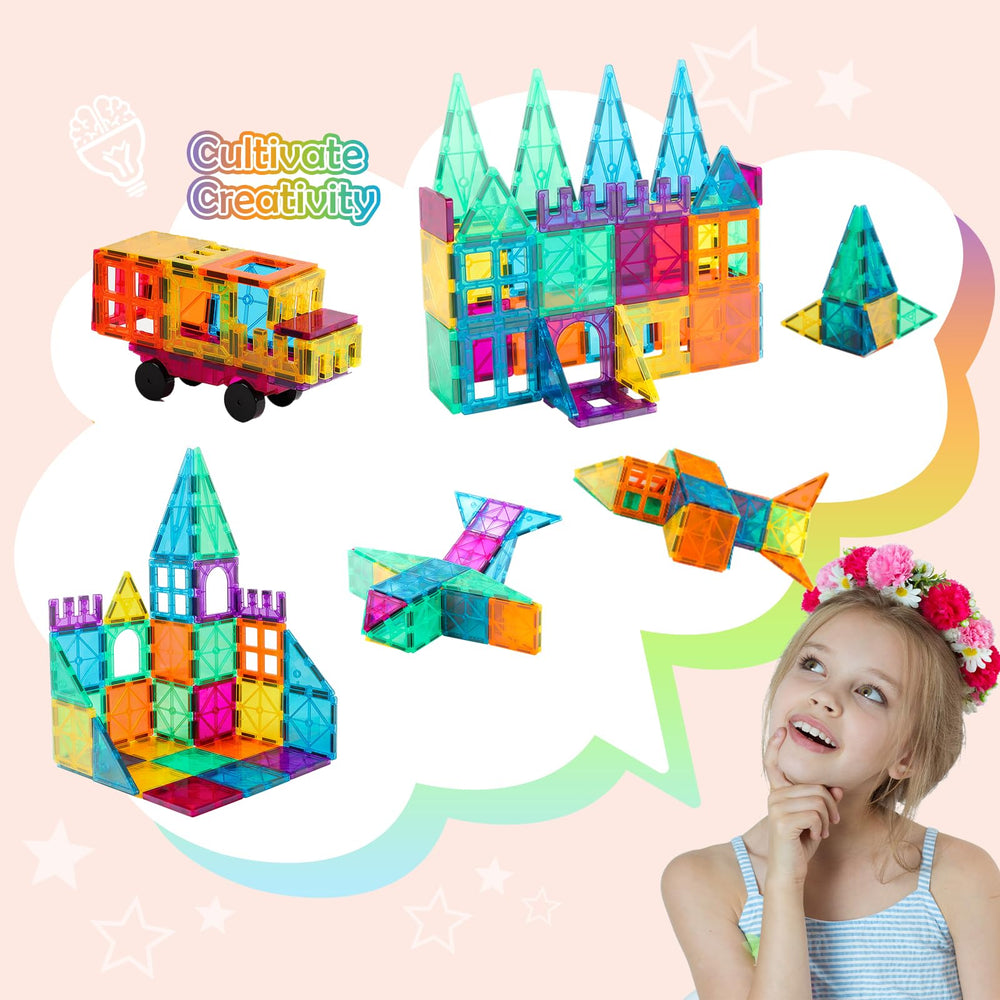 NEOFORMERS 3D clear magnetic tiles for colorful construction and early geometry exploration.