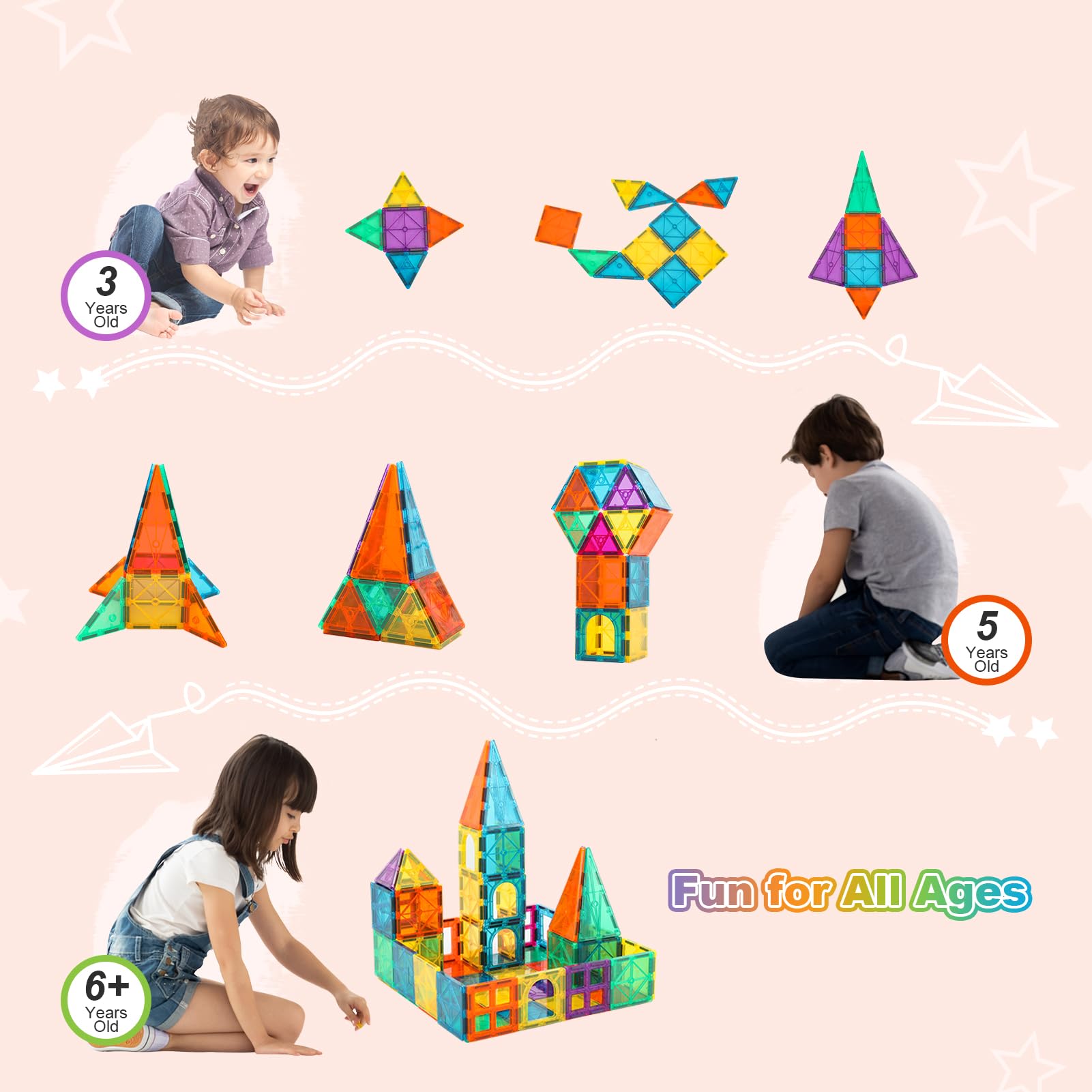 NEOFORMERS bonding magnetic tiles support solo or group play and collaboration.