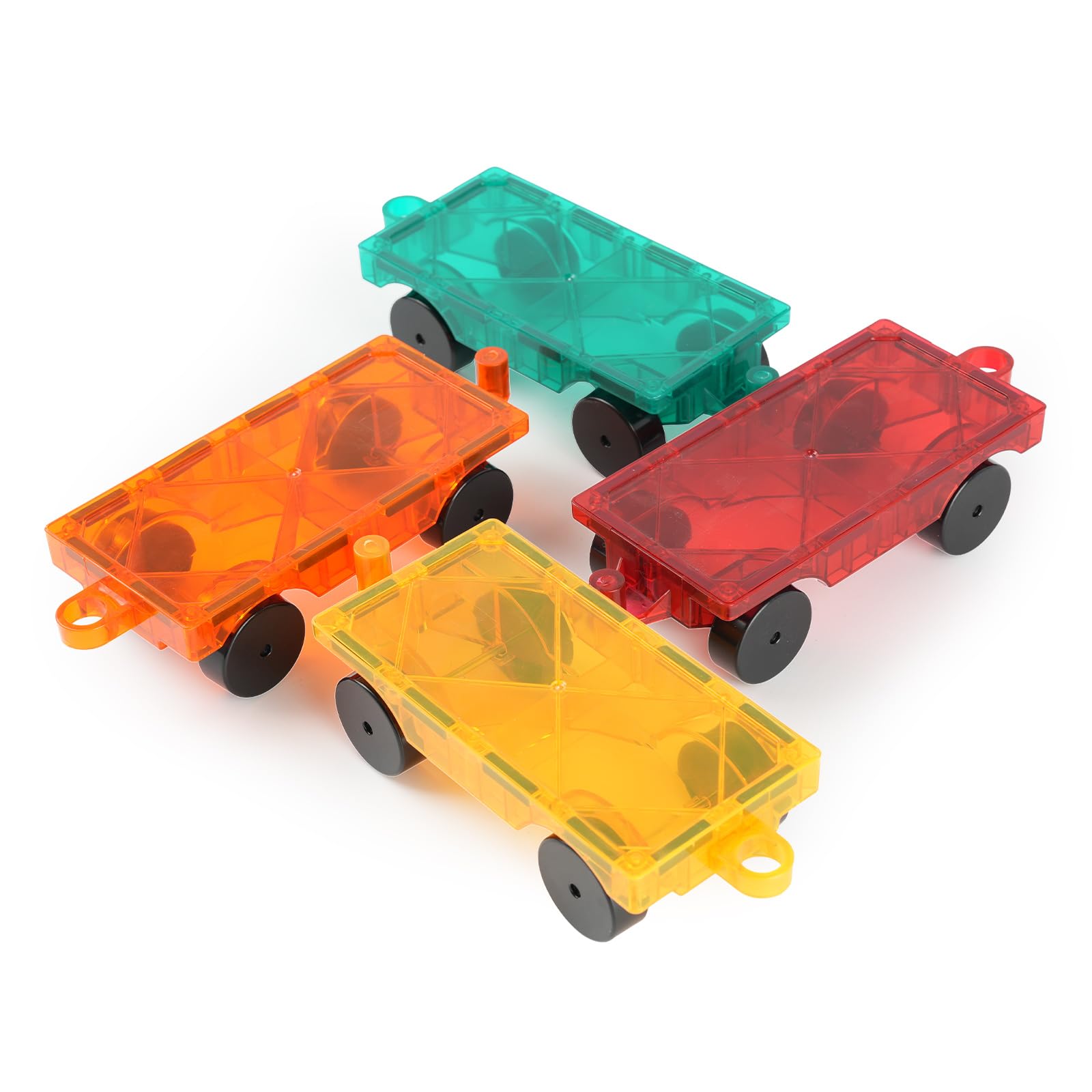 NEOFORMERS magnetic tiles movable wheels enable linked motion for mini trains