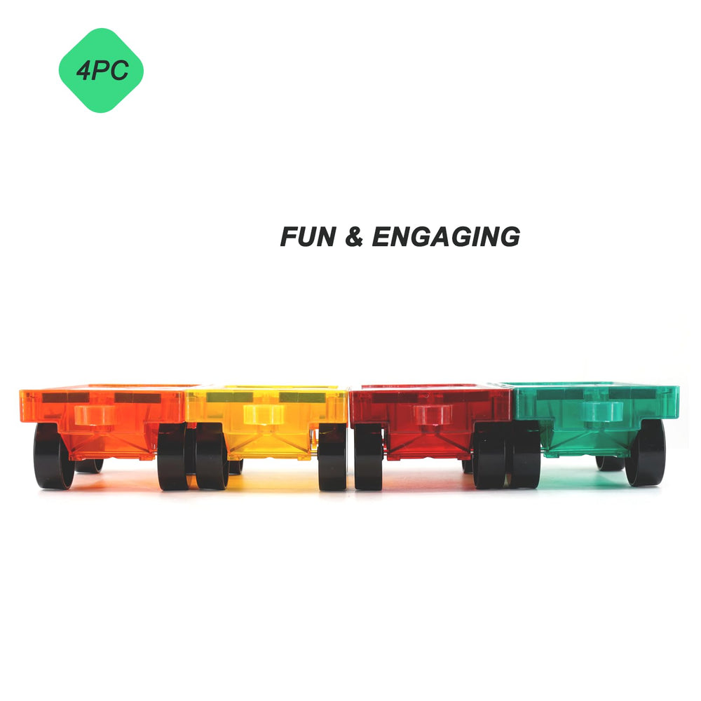 NEOFORMERS magnetic tiles train connection shows expandable play between vehicles