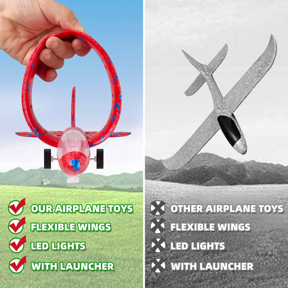 Neoot outdoor play scene with three airplanes and launcher