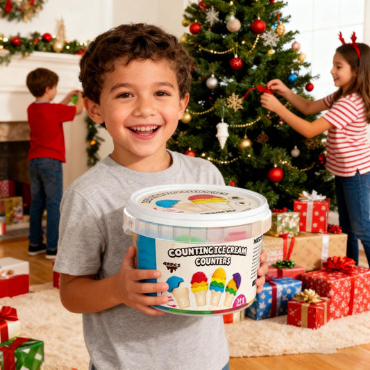 NEOROD rainbow scoops arranged for color sorting and sensory exploration