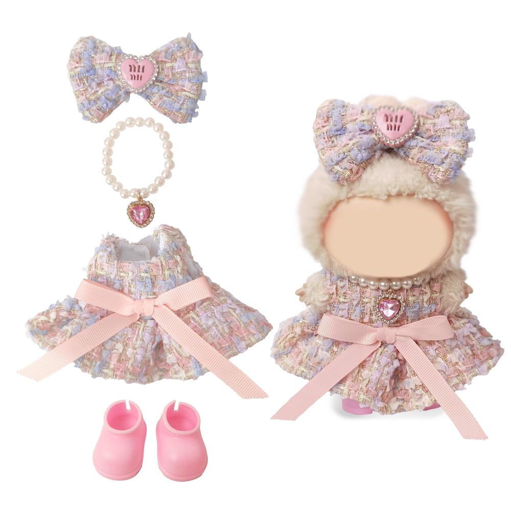 NEOVISTA Cotton Candy Princess dress, pastel tweed bow, for Labubu dolls, chic fairytale styling