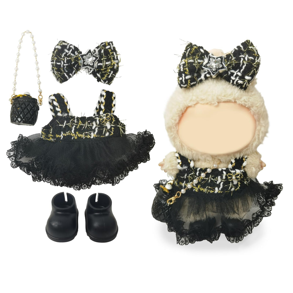 NEOVISTA Dark Star Muse complete set on a 17cm Labubu doll for stylish gothic display.
