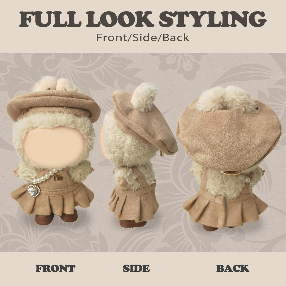 NEOVISTA Labubu brown doll shoes complete the polished campus look.